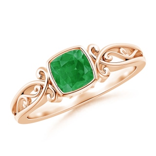 5mm A Vintage Style Cushion Emerald Solitaire Ring in Rose Gold