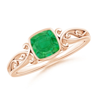 5mm AA Vintage Style Cushion Emerald Solitaire Ring in 9K Rose Gold