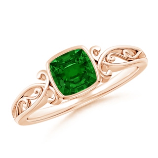 5mm AAAA Vintage Style Cushion Emerald Solitaire Ring in 18K Rose Gold