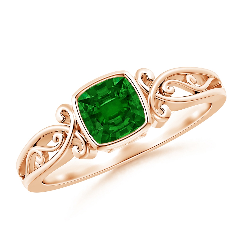 5mm AAAA Vintage Style Cushion Emerald Solitaire Ring in Rose Gold