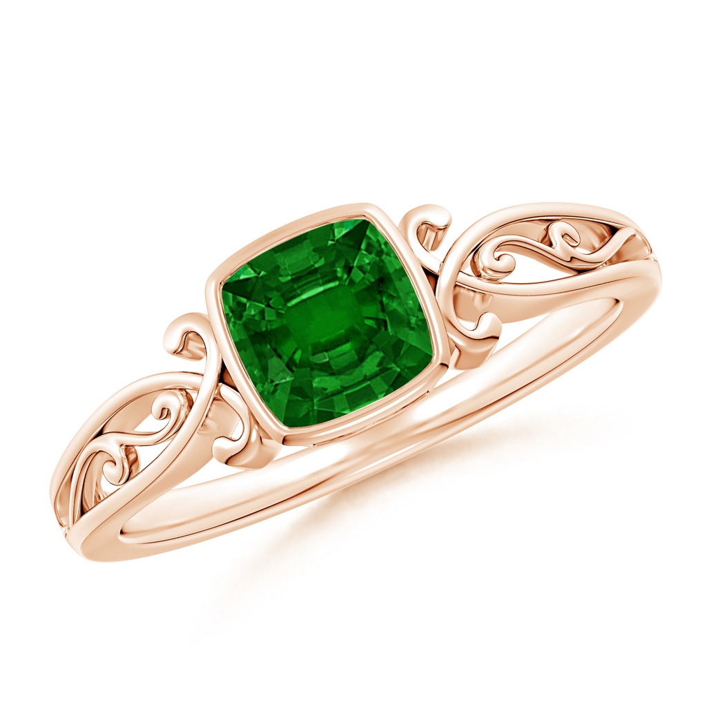 5mm AAAA Vintage Style Cushion Emerald Solitaire Ring in Rose Gold