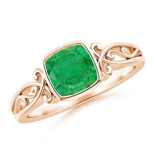 6mm AA Vintage Style Cushion Emerald Solitaire Ring in Rose Gold