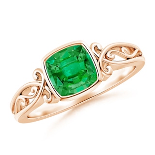 6mm AAA Vintage Style Cushion Emerald Solitaire Ring in Rose Gold