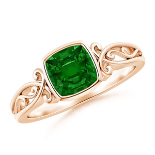 6mm AAAA Vintage Style Cushion Emerald Solitaire Ring in 18K Rose Gold