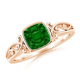 6mm AAAA Vintage Style Cushion Emerald Solitaire Ring in 9K Rose Gold