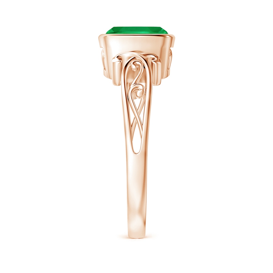 7mm AA Vintage Style Cushion Emerald Solitaire Ring in 18K Rose Gold side 299