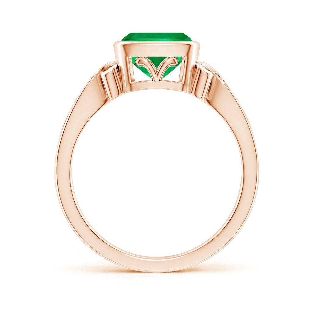 7mm AAA Vintage Style Cushion Emerald Solitaire Ring in Rose Gold Side 199