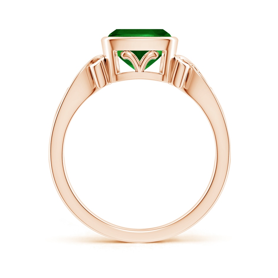 7mm AAAA Vintage Style Cushion Emerald Solitaire Ring in 18K Rose Gold side 199