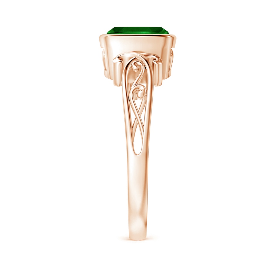 7mm AAAA Vintage Style Cushion Emerald Solitaire Ring in 18K Rose Gold side 299