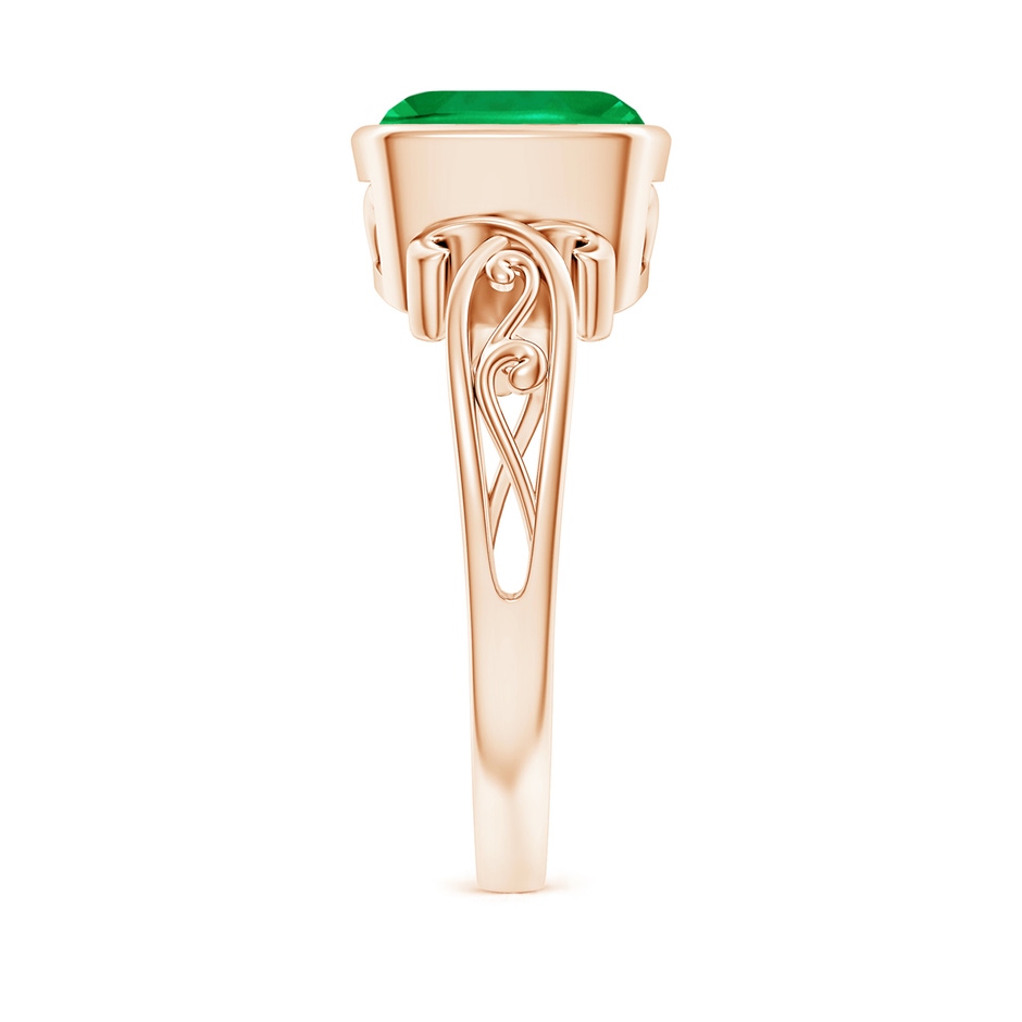 8mm AAA Vintage Style Cushion Emerald Solitaire Ring in Rose Gold side 299