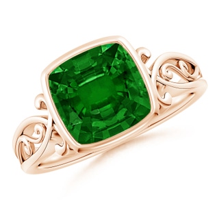 8mm AAAA Vintage Style Cushion Emerald Solitaire Ring in 18K Rose Gold