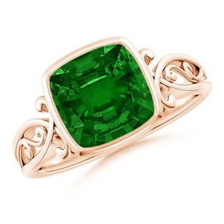 8mm AAAA Vintage Style Cushion Emerald Solitaire Ring in 9K Rose Gold