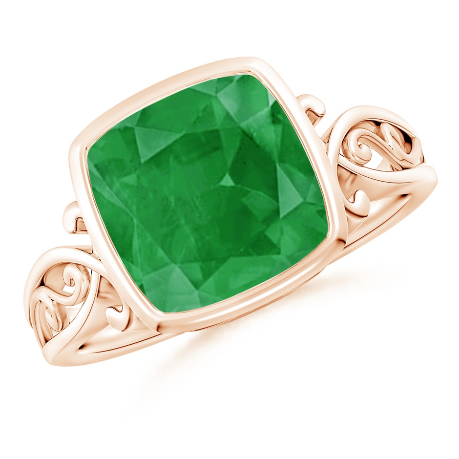 9mm A Vintage Style Cushion Emerald Solitaire Ring in 9K Rose Gold 