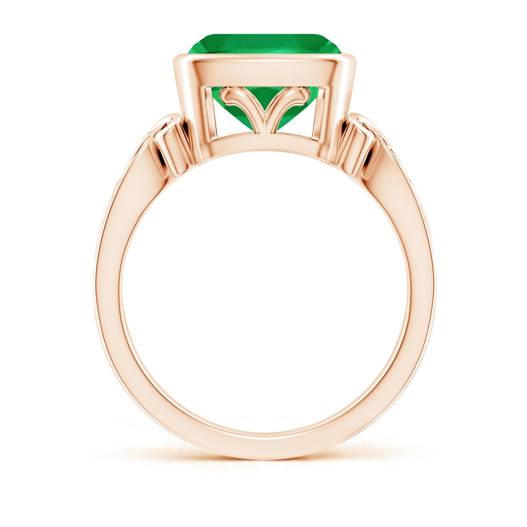 9mm AA Vintage Style Cushion Emerald Solitaire Ring in Rose Gold Side 199