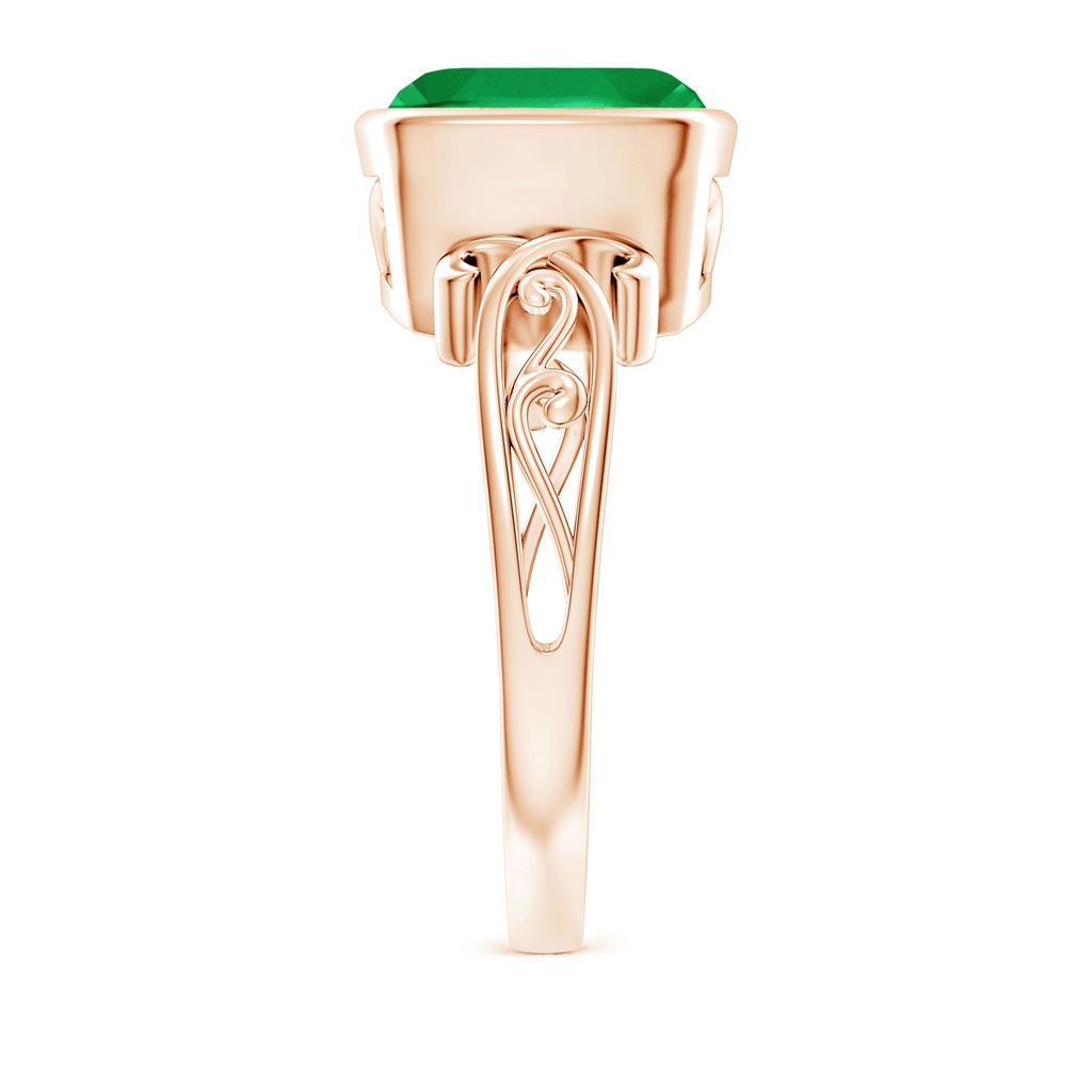 9mm AA Vintage Style Cushion Emerald Solitaire Ring in Rose Gold Side 299