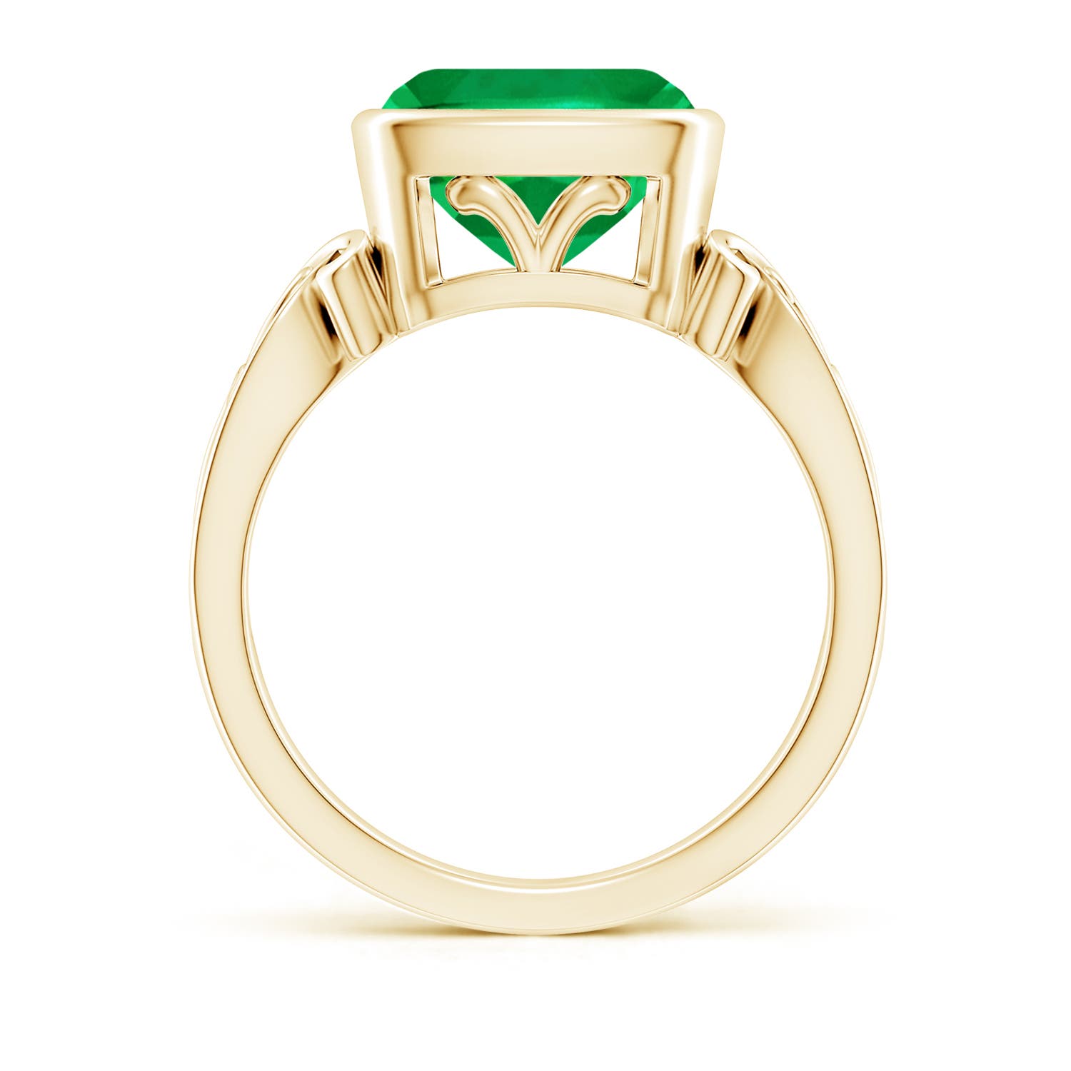 9mm AAA Vintage Style Cushion Emerald Solitaire Ring in 18K Yellow Gold