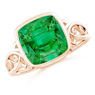 9mm AAA Vintage Style Cushion Emerald Solitaire Ring in Rose Gold