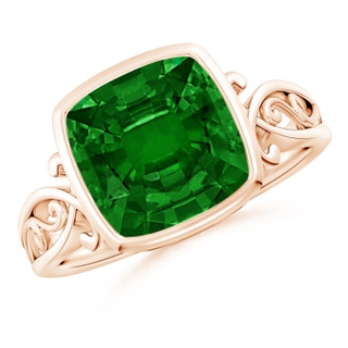 9mm AAAA Vintage Style Cushion Emerald Solitaire Ring in 18K Rose Gold