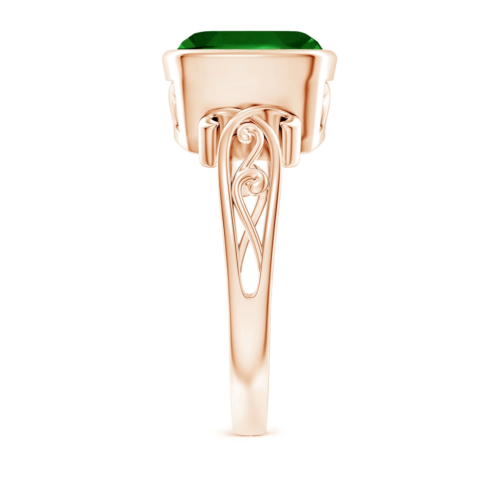 9mm AAAA Vintage Style Cushion Emerald Solitaire Ring in Rose Gold Side 299