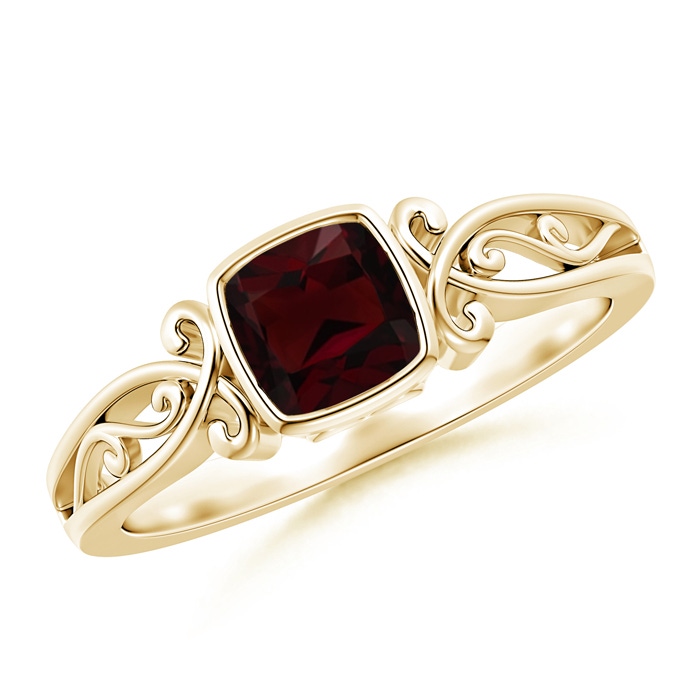 5mm A Vintage Style Cushion Garnet Solitaire Ring in 10K Yellow Gold 