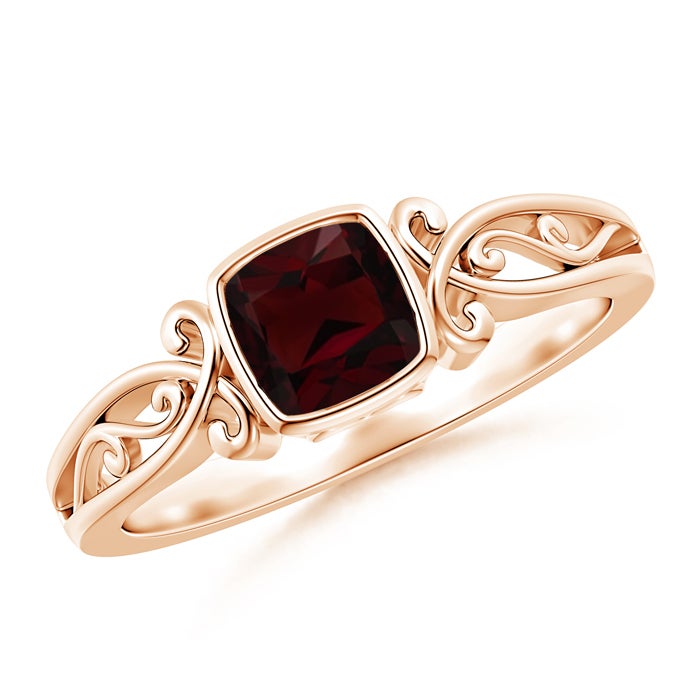 Vintage Style Cushion Garnet Solitaire Ring