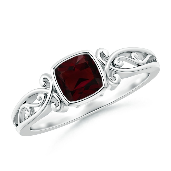 5mm A Vintage Style Cushion Garnet Solitaire Ring in White Gold 