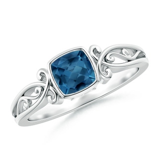 5mm AA Vintage Style Cushion London Blue Topaz Solitaire Ring in P950 Platinum