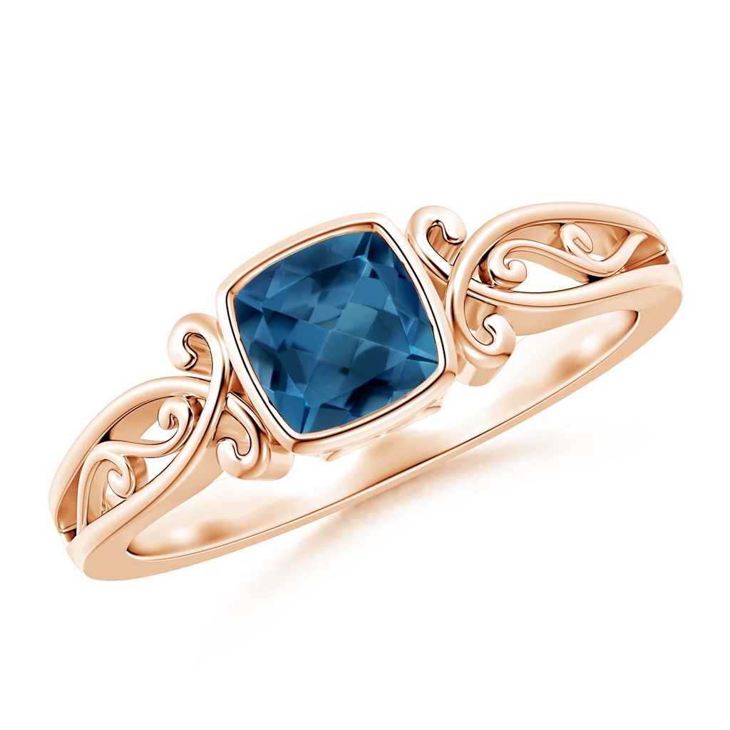 5mm AA Vintage Style Cushion London Blue Topaz Solitaire Ring in Rose Gold