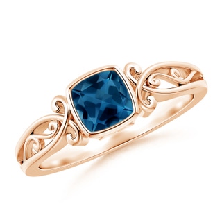 5mm AAA Vintage Style Cushion London Blue Topaz Solitaire Ring in 9K Rose Gold