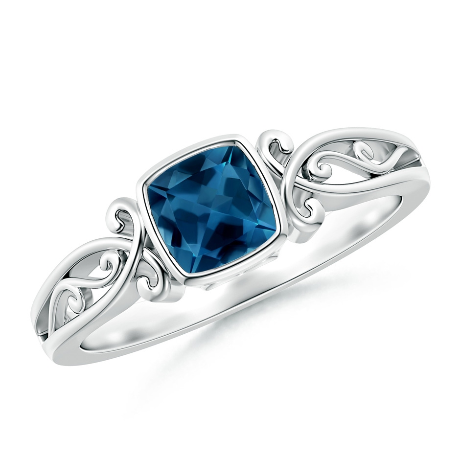 5mm AAA Vintage Style Cushion London Blue Topaz Solitaire Ring in White Gold 