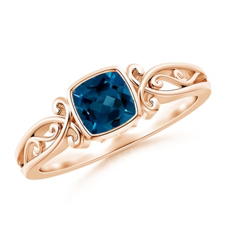 5mm AAAA Vintage Style Cushion London Blue Topaz Solitaire Ring in 9K Rose Gold