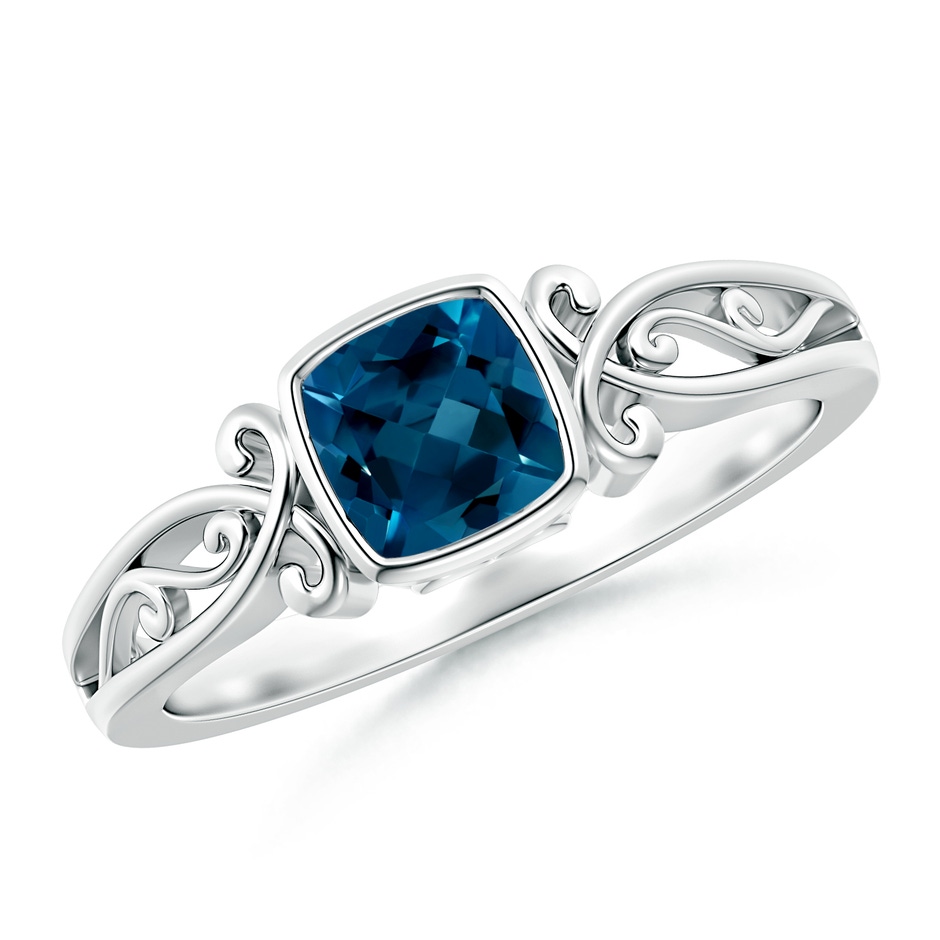 5mm AAAA Vintage Style Cushion London Blue Topaz Solitaire Ring in P950 Platinum 