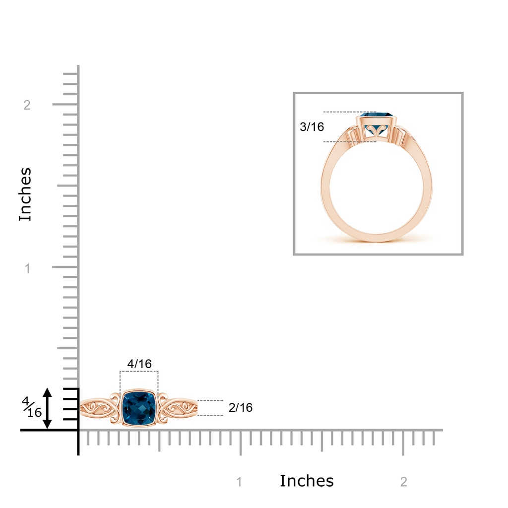 5mm AAAA Vintage Style Cushion London Blue Topaz Solitaire Ring in Rose Gold Product Image