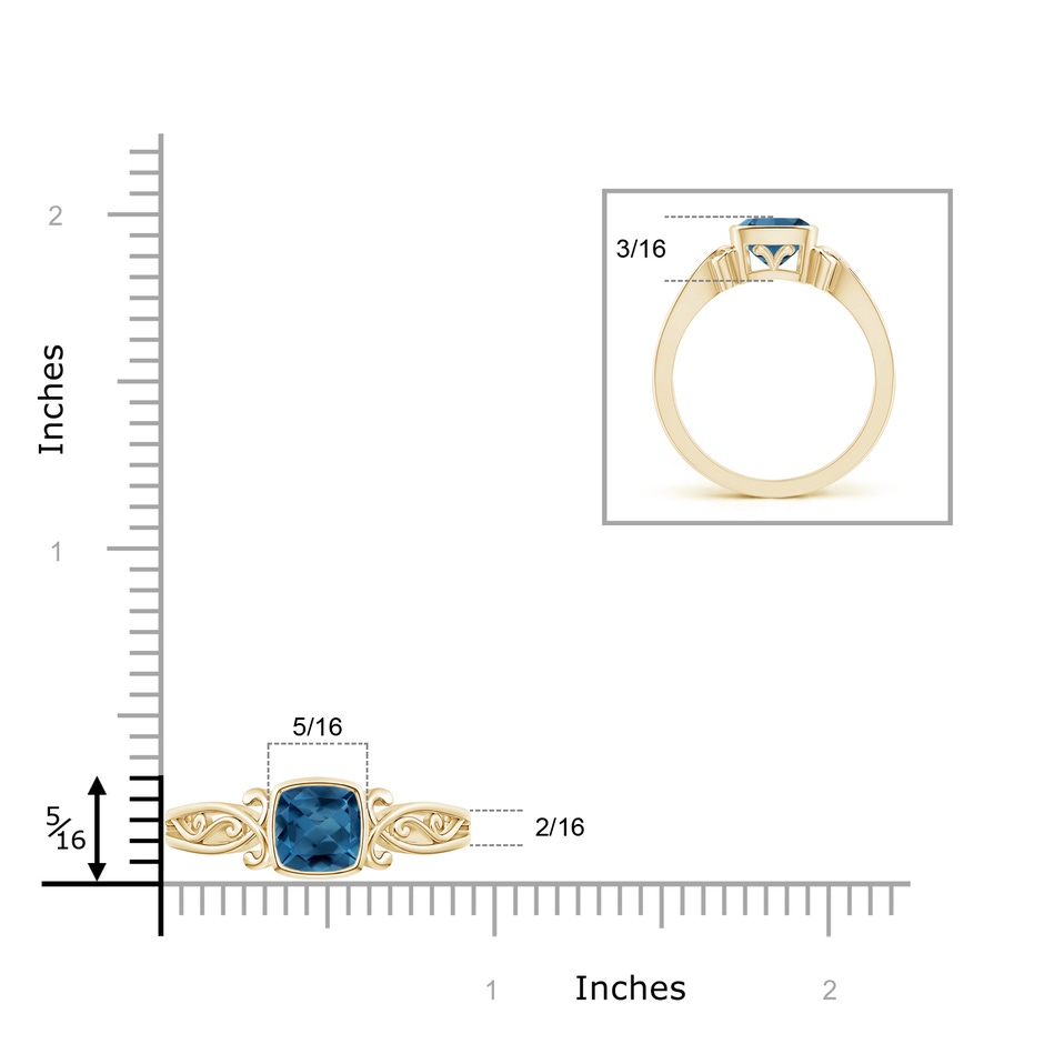 6mm AA Vintage Style Cushion London Blue Topaz Solitaire Ring in Yellow Gold product image