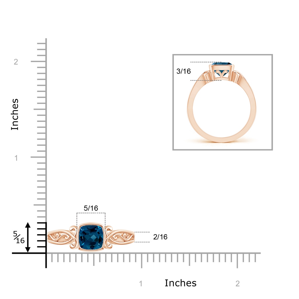 6mm AAAA Vintage Style Cushion London Blue Topaz Solitaire Ring in Rose Gold Product Image