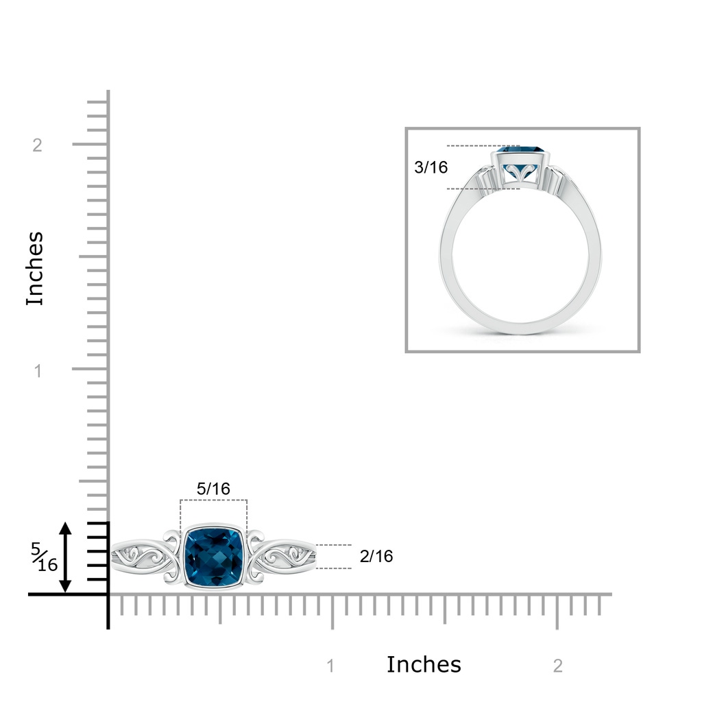 6mm AAAA Vintage Style Cushion London Blue Topaz Solitaire Ring in White Gold Product Image