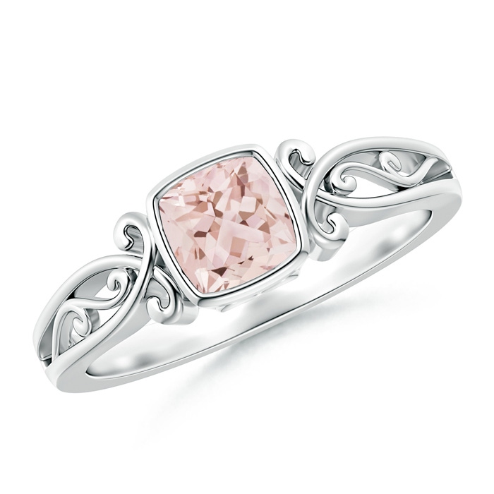 5mm AAA Vintage Style Cushion Morganite Solitaire Ring in 9K White Gold 
