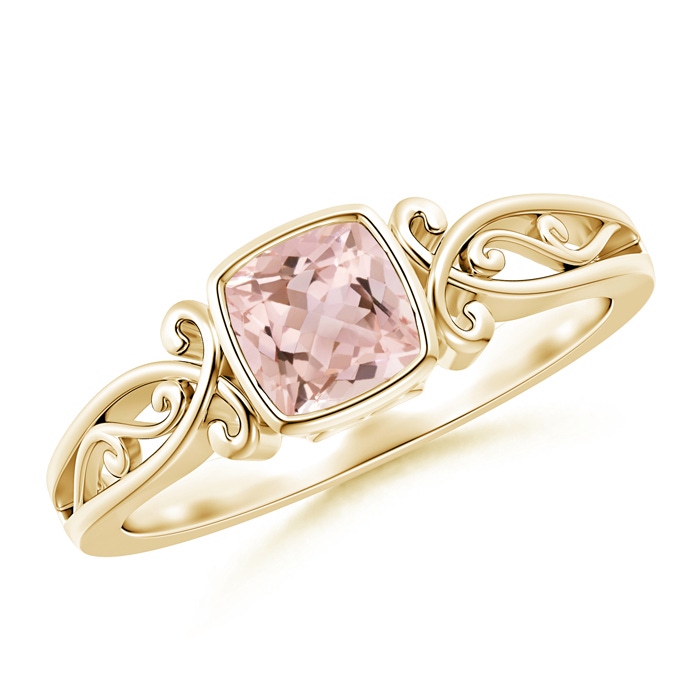 5mm AAAA Vintage Style Cushion Morganite Solitaire Ring in Yellow Gold 