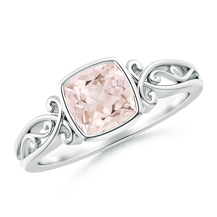 6mm A Vintage Style Cushion Morganite Solitaire Ring in 9K White Gold 