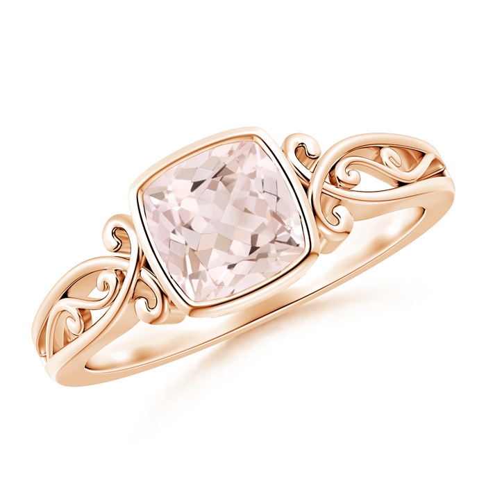 6mm A Vintage Style Cushion Morganite Solitaire Ring in Rose Gold 