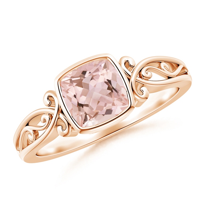 6mm AAAA Vintage Style Cushion Morganite Solitaire Ring in Rose Gold 