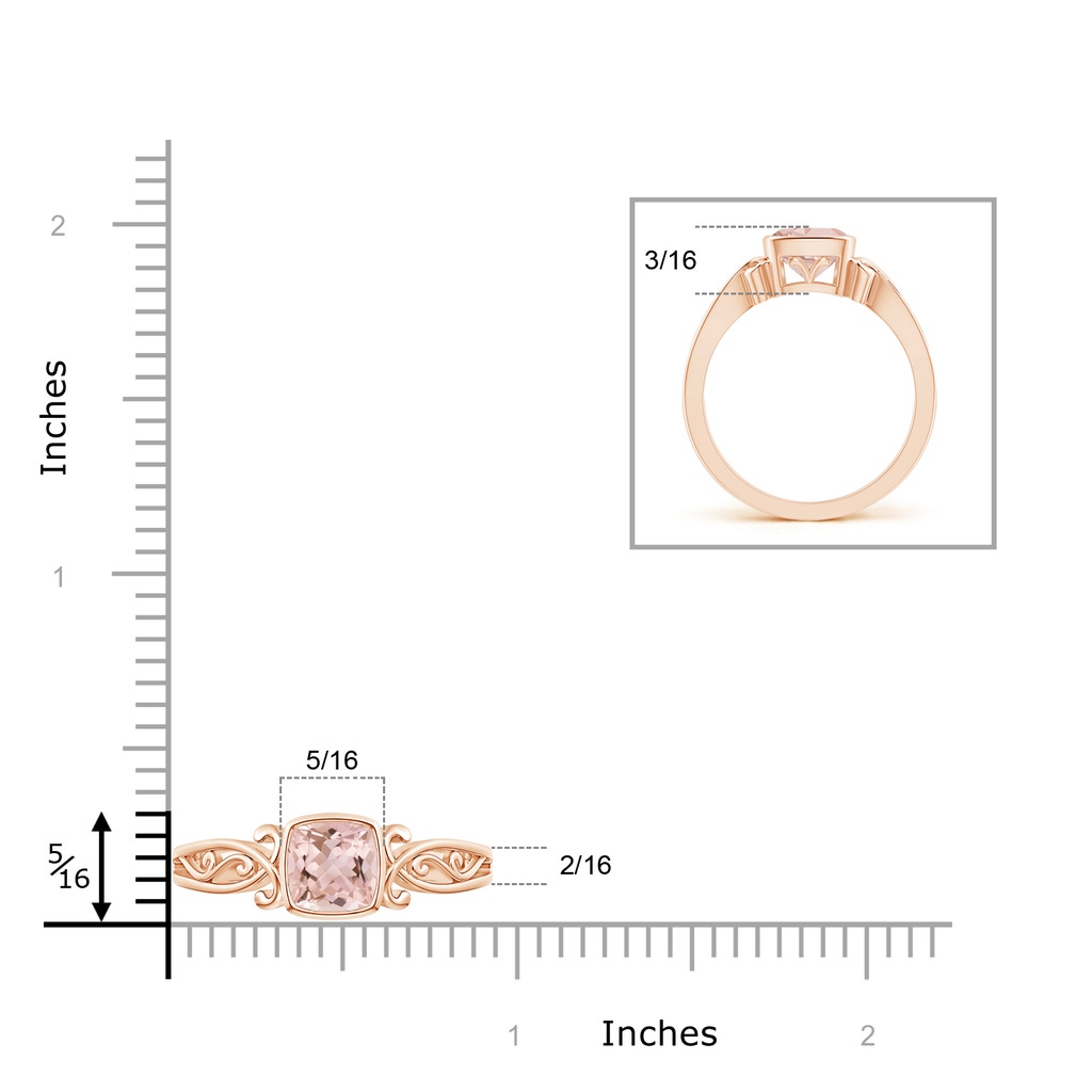 6mm AAAA Vintage Style Cushion Morganite Solitaire Ring in Rose Gold Ruler