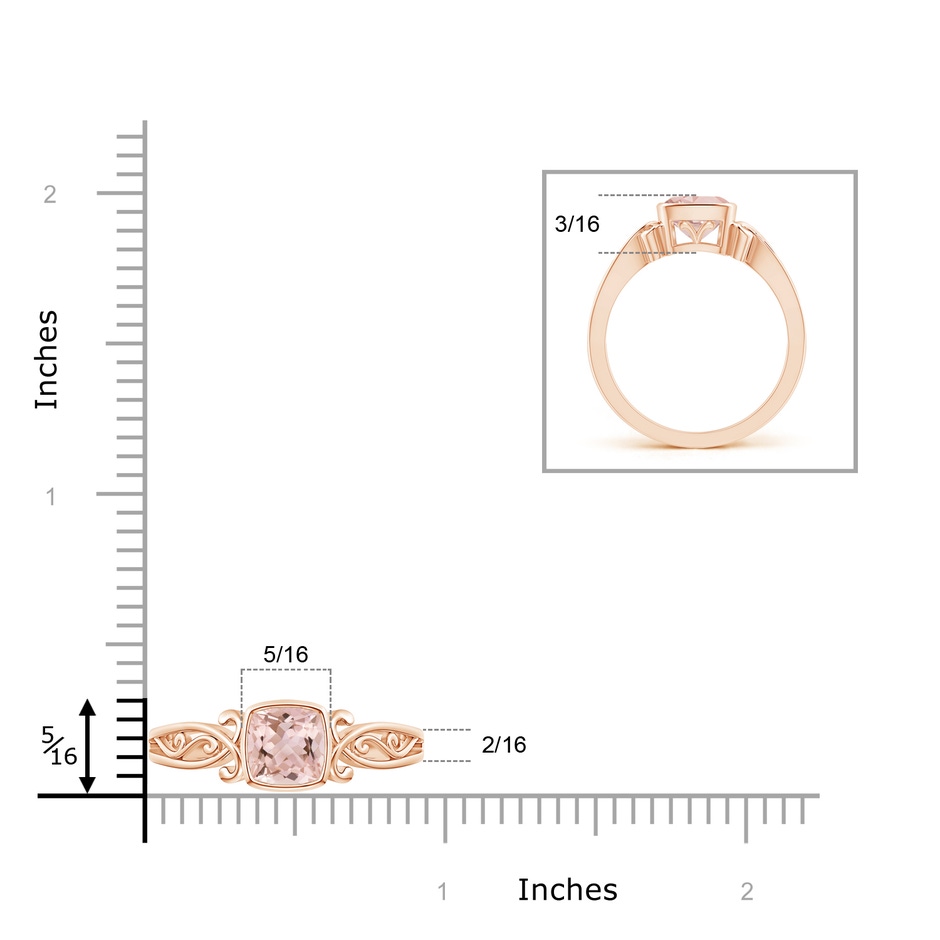 6mm AAAA Vintage Style Cushion Morganite Solitaire Ring in Rose Gold ruler