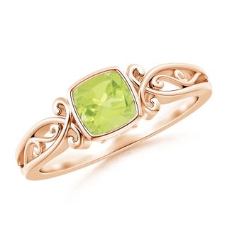 5mm A Vintage Style Cushion Peridot Solitaire Ring in 10K Rose Gold