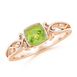 5mm AA Vintage Style Cushion Peridot Solitaire Ring in 9K Rose Gold