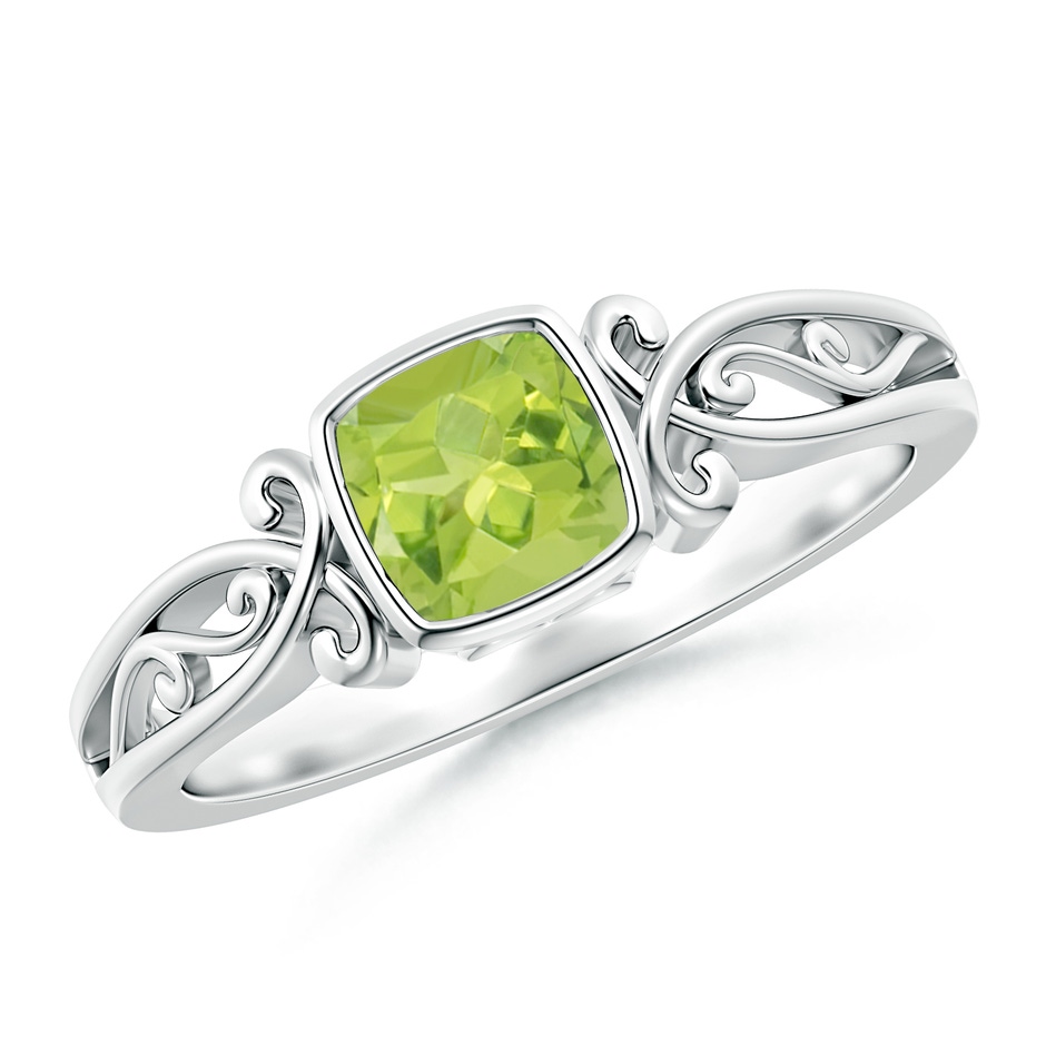 5mm AA Vintage Style Cushion Peridot Solitaire Ring in White Gold 