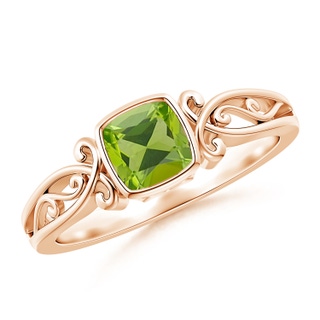 5mm AAA Vintage Style Cushion Peridot Solitaire Ring in 9K Rose Gold