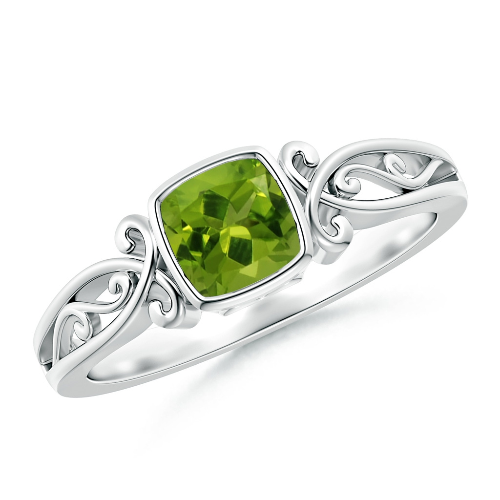 5mm AAAA Vintage Style Cushion Peridot Solitaire Ring in P950 Platinum