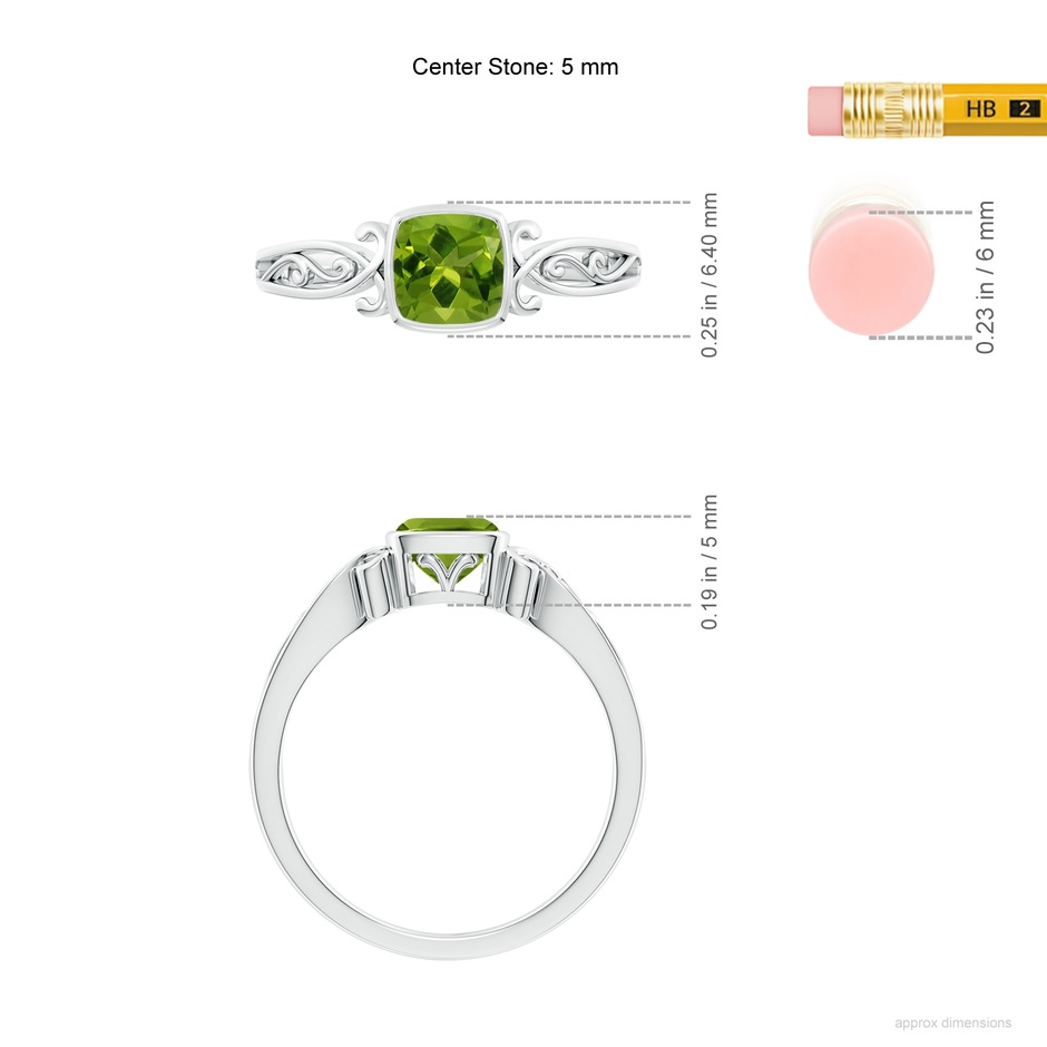 5mm AAAA Vintage Style Cushion Peridot Solitaire Ring in P950 Platinum ruler