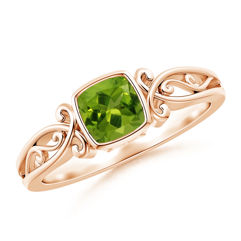 5mm AAAA Vintage Style Cushion Peridot Solitaire Ring in Rose Gold